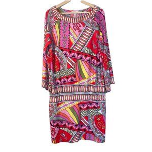 Muse Boston Proper Pink Orange Geometric Shift Drop Waist Retro Dress 12 Light
